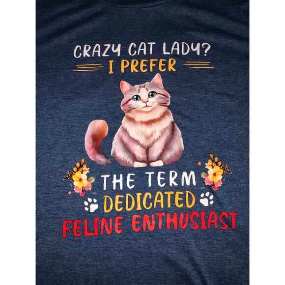 Crazy Cat Lady Shirt Size 3XL Blue Short Sleeve Dedicated Feline Enthusiast Tee - Picture 2 of 5